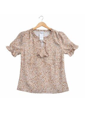J.Crew NWT Animal Print Blouse Small Tie Neck Ruffle Top Trendy Workwear